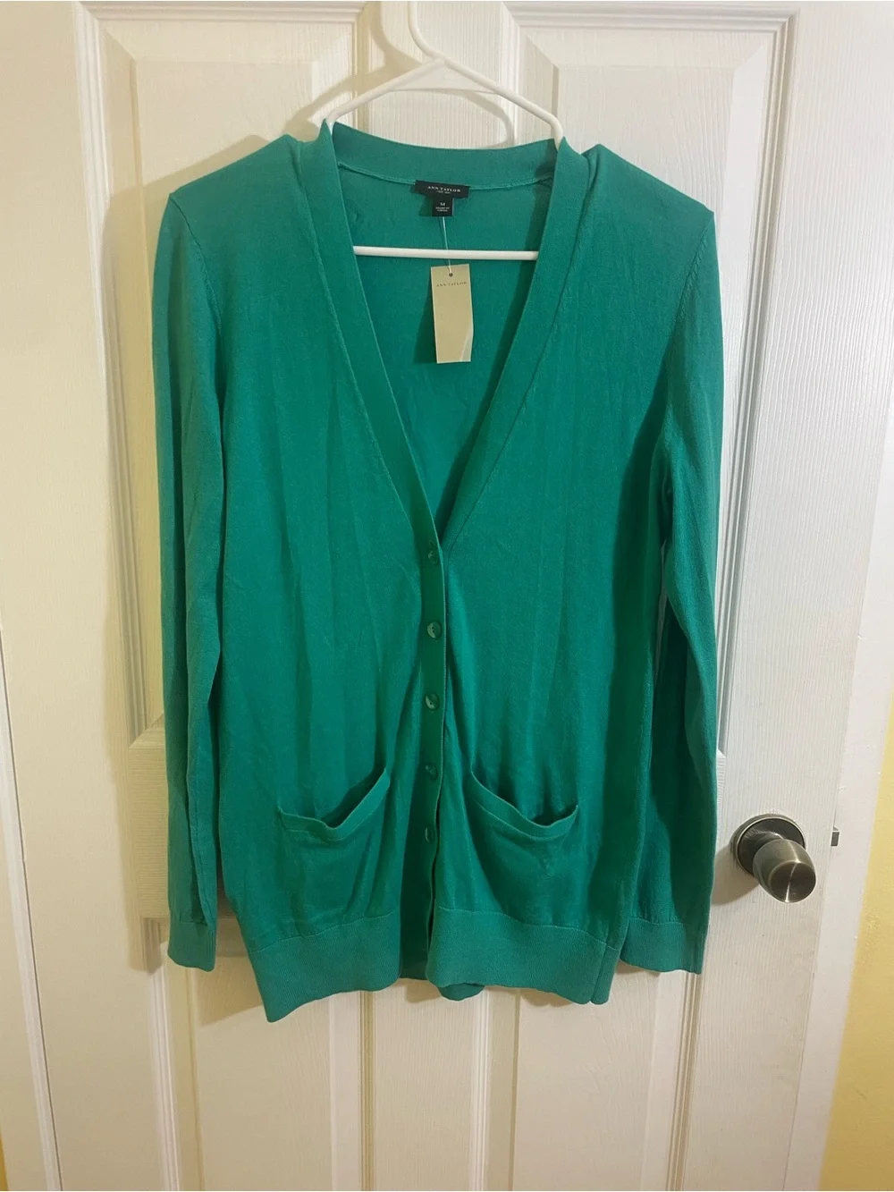Ann Taylor Teal Button Front V-Neck Cardigan